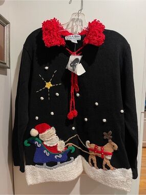 Vintage 90s Jack B. Quick Holiday Sweater Christmas Santa Reindeer Size M NWT